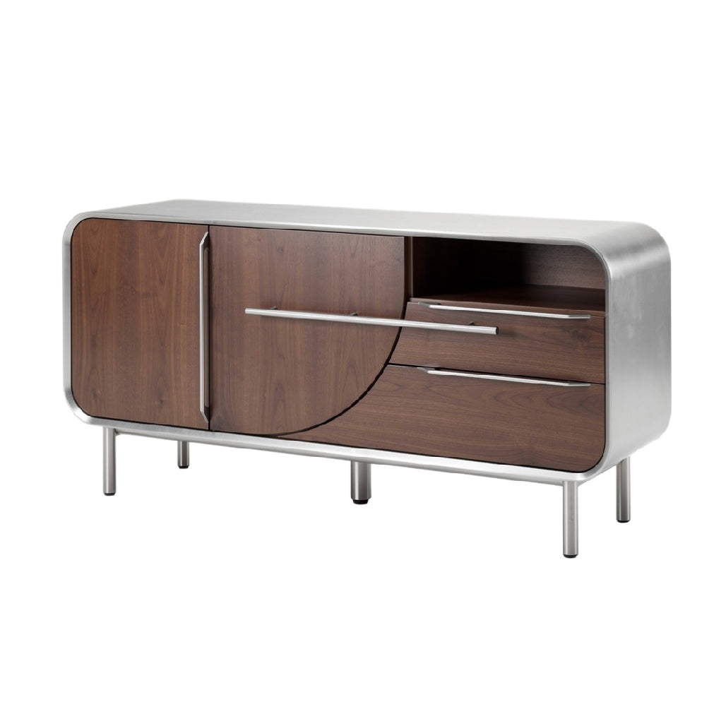 **Título: Mueble de Almacenamiento Moderno con Acabado de Madera y Metal**