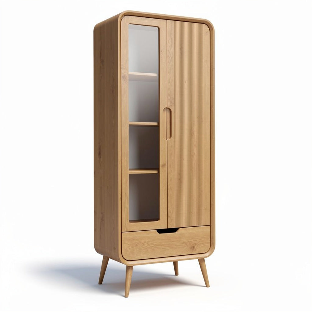 Armario Moderno de Madera con Puertas de Vidrio y Cajón