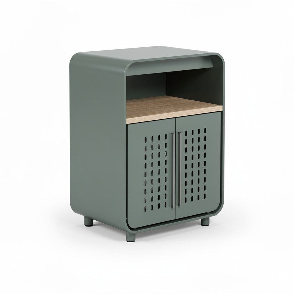 Mesita de Noche Moderna con Puertas y Estante Abierto - Diseño Minimalista en Verde