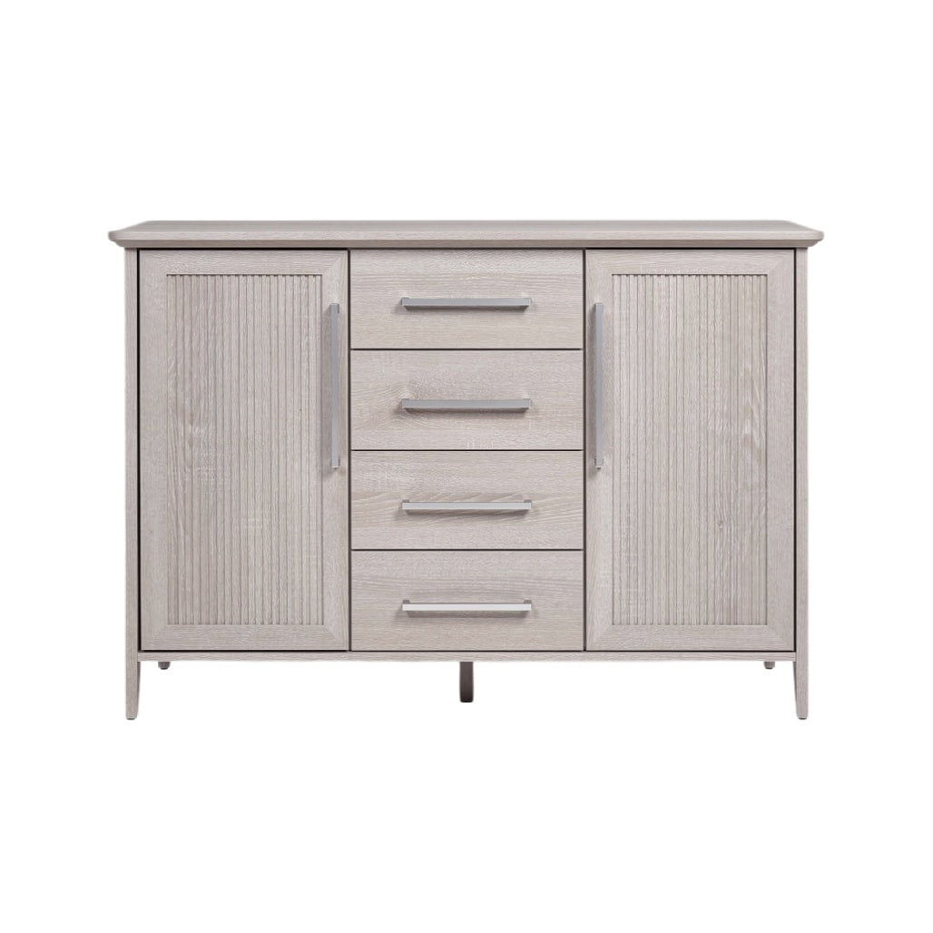 Consola Moderna de Madera con Cajones y Puertas, Acabado Claro
