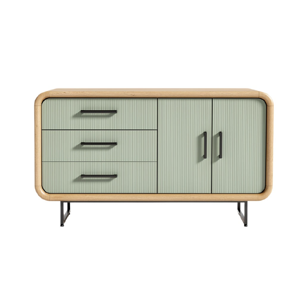 Título: Mueble de Almacenamiento Moderno con Acabado en Verde y Estructura de Madera